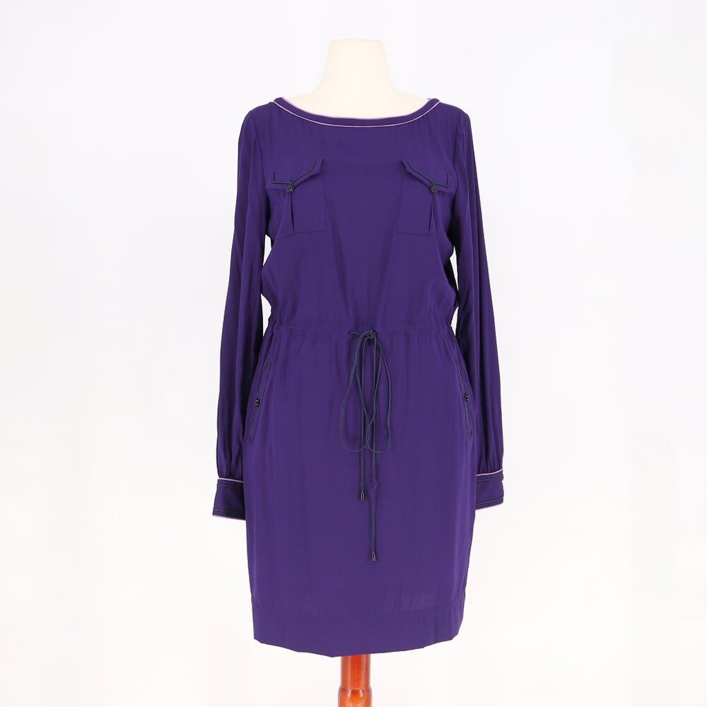 NWT Z SPOKE by ZAC POSEN Silk Long Sleeve Dress Drawstring Waist Purple Size 14